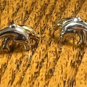 White and Yellow 10k Dolphin Earrings